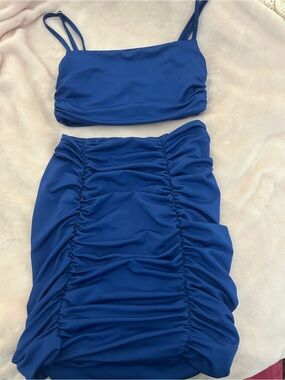 Royal Blue Ruched Two-Piece Set